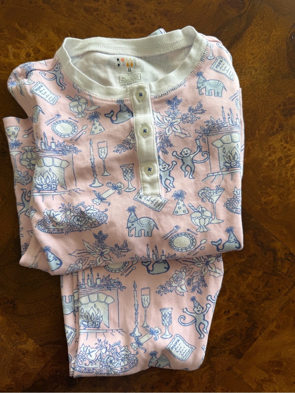 Roller Rabbit Party Animal Pink and Blue Illustrated Kids Pajama Set, Size 8